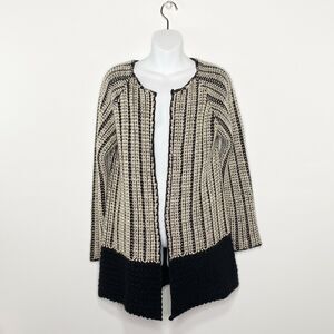 Maison‎ Sweater Womens Large Wool/Alpaca Blend Open Front Cardigan Black/Cream
